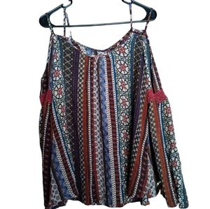 Earthbound cold shoulder spaghetti strap multicolored top size XL